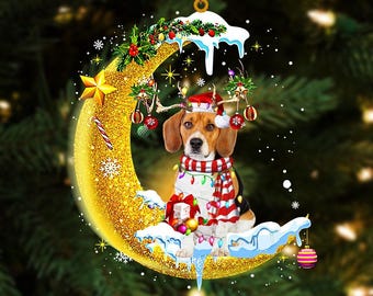 Kerstornament Beagle On The Moon, cadeau hondenliefhebber