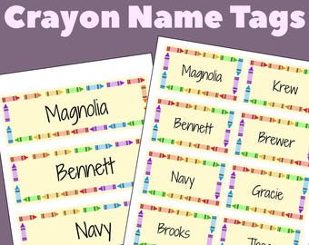 Editable Crayon Name Tags: Classroom Labels (Digital Download, PDF & PNG Files)