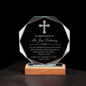 Personalized Crystal Award for Church, Retirement Appreciation ,Gift Plaque, Graduation Plaque, Crystal Award, Engraved Trophy,Award