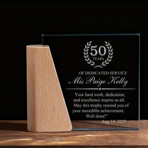 Personalized Employee Crystal Award, Custom Achievement Glass Trophy, 7&quot; Appreciation Plaque with Gift Box, Laser Engraving