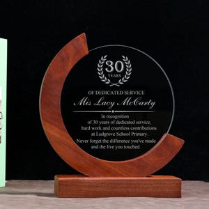 Personalised Glass Employee Award, Retirement Appreciation, For Manager , Staff ,Retirement Award with Laser Engraving, Long Service Award