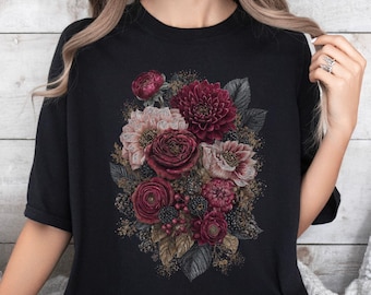 Dark Romantic Floral Bouquet T-shirt | Vintage Rose Cluster, Whimsigoth Grunge Style Tee