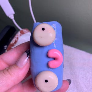 Handmade Polymer Clay Lighter Case – [Blue with Face] – Fits Bic – Boho Refillable Cover – Unique Gift for Smoker