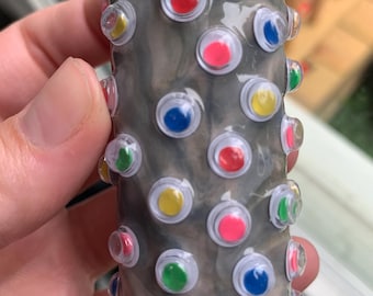 Handmade Polymer Clay Lighter Case – [Gray with Googly Eyes] – Fits Bic – Boho Refillable Cover – Unique Gift for Smoker