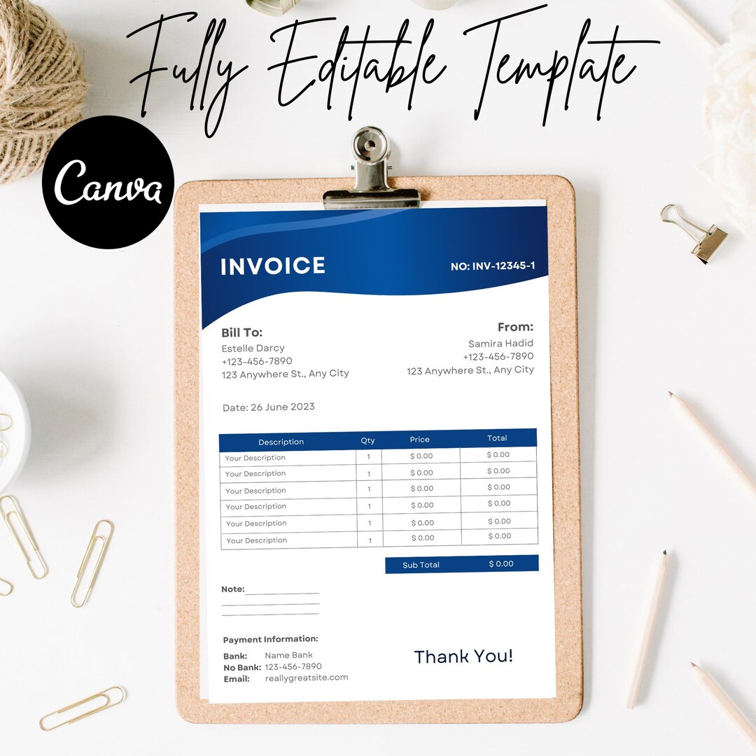 Canva Editable Invoice Template: Professional Business Billing Design ...
