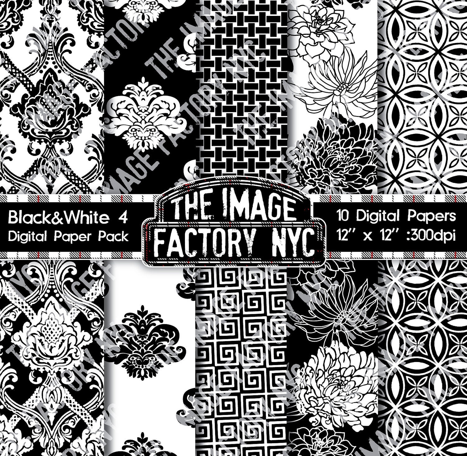 Black & White Vintage Wallpaper and Damask Inspired Digital Etsy