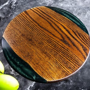 Handmade Lazy Susan Turntable – American Made Oak Wood with Walnut Stain and Resin Outer Edged Serving Tray - 14&quot;, 13&quot; & 20&quot; Diameter