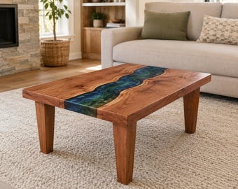 River Coffee Table | Handmade Solid Wood Coffee Table | Epoxy River Table | Cherry Walnut Maple White Oak | Custom Living Room Furniture