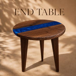 ALYMACK Resin River End Table | Handmade Wood & Epoxy Side Table | Black Walnut, Cherry, Ambrosia Maple | 14” Top, 20” Height