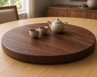 Large Lazy Susan 24 28 32 Inch | Solid Wood Round Table Centerpiece | Walnut Cherry Maple White Oak | Indoor Outdoor Serving Tray | Rotating