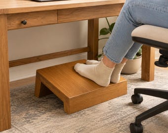 Reposapiés de roble blanco para debajo del escritorio, taburete de madera angular para oficina, reposapiés ergonómico de madera maciza para escritorio.