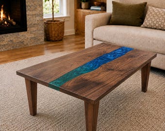 Fluss Couchtisch | Handgemachter Massivholz Couchtisch | Epoxy Flusstisch | Kirschbaum Nussbaum Ahorn Weiss Eiche | Individuelle Möbel