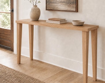 Mesa consola de roble blanco, mesa de entrada escandinava, mesa auxiliar Japandi, mesa de pasillo de madera clara, consola moderna estrecha