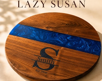 Handgefertigter Drehteller (Lazy Susan) – Serviertablett aus amerikanischem Schwarznussbaum, Ambrosia-Ahorn oder Kirschbaum und Harz – 10", 14", 20" Durchmesser
