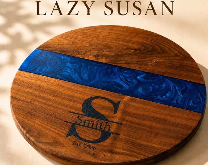 Handmade Lazy Susan Turntable – American Made Black Walnut, Ambrosia Maple, or Cherry and Resin Serving Tray - 10", 14", 20" Diameter