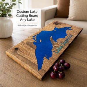 Custom Lake Cutting Board with Resin Inlay, Personalized Lake Map Board, Engraved Lake Name Gift, Walnut Cherry Maple, Housewarming Gift