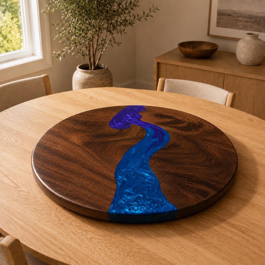 Large Resin River Lazy Susan | 20-32 Inch Walnut Centerpiece | Custom ...