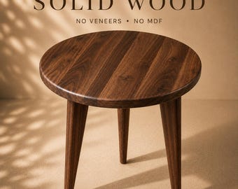 Solid Wood End Table | Handmade Walnut Side Table | Round Accent Table | Mid Century Modern Drink Table | Plant Stand