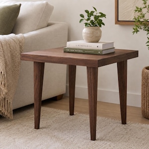 Handmade Solid Wood Square End Table | Modern Hardwood Side Table | Natural Walnut, White Oak, Cherry or Ambrosia Maple