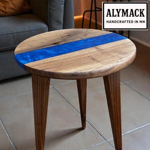 ALYMACK Resin River End Table | Handmade Wood & Epoxy Side Table | Black Walnut, Cherry, Ambrosia Maple | 14” Top, 20” Height