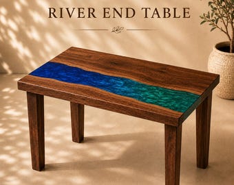 River End Table | Solid Wood Resin End Table | Walnut Side Table | Small Accent Table | Handmade Furniture | Custom Epoxy River Table