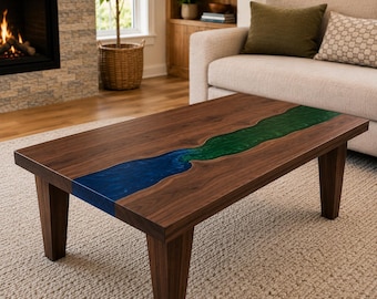 River Coffee Table | Handmade Solid Wood Coffee Table | Epoxy River Table | Cherry Walnut Maple White Oak | Custom Living Room Furniture