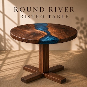Round River Bistro Table | Solid Walnut, Oak, Cherry & Ambrosia Maple | Round Pedestal Pub Table | Kitchen Dining Table | Handmade Furniture