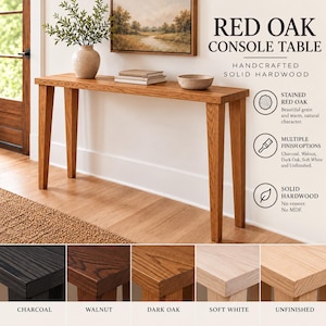 Red Oak Console Table | Solid Wood Entryway & Sofa Table | Unfinished or Custom Stained | Handmade Hardwood Furniture