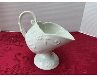 ASpecial Place White Ceramic Floral Embossed Sugar Scuttle Pedestal Creamer 2004