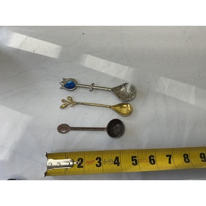 Vintage Miniature Decorative Spoon Set Silver Gold Copper Tone Salt Spice Spoons