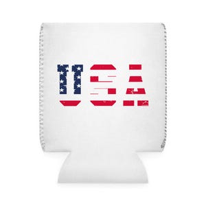 USA Patriotic Can Cooler Sleeve, 4th of July Drink Holder, BBQ Party Sleeve, American Flag Design, Gift for Beer Lovers