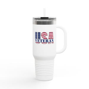 USA Veteran Insulated Travel Mug, Patriotic Coffee Tumbler, Perfect Gift for Veterans, Memorial Day, Independence Day, USA Proud