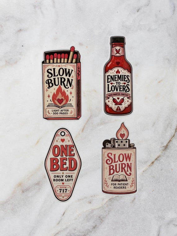Romance Trope Vinyl Stickers, Slow Burn, One Bed, Enemies to Lovers