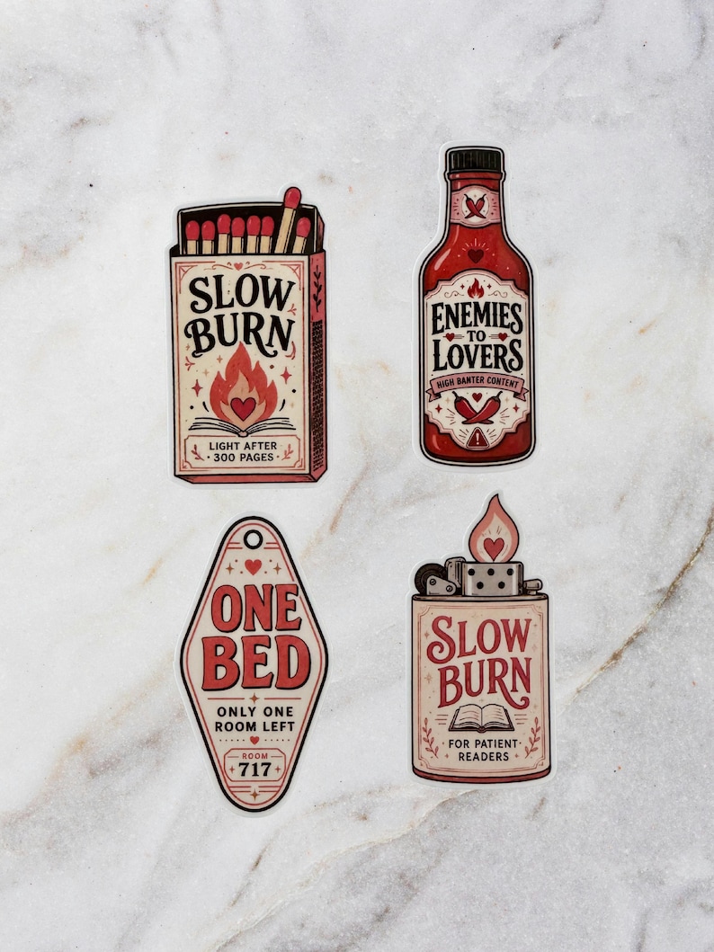 Romance Trope Vinyl Stickers, Slow Burn, One Bed, Enemies to Lovers image 1