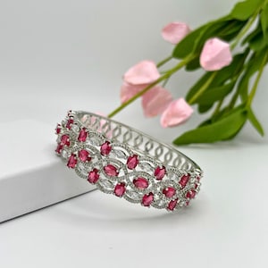 Ruby Bangle, Ruby CZ Bracelet, Diamond Ruby Bangle, Openable Bracelet, Silver Diamond Bangle, Silver Ruby Bracelet, Indian Wedding Bracelet