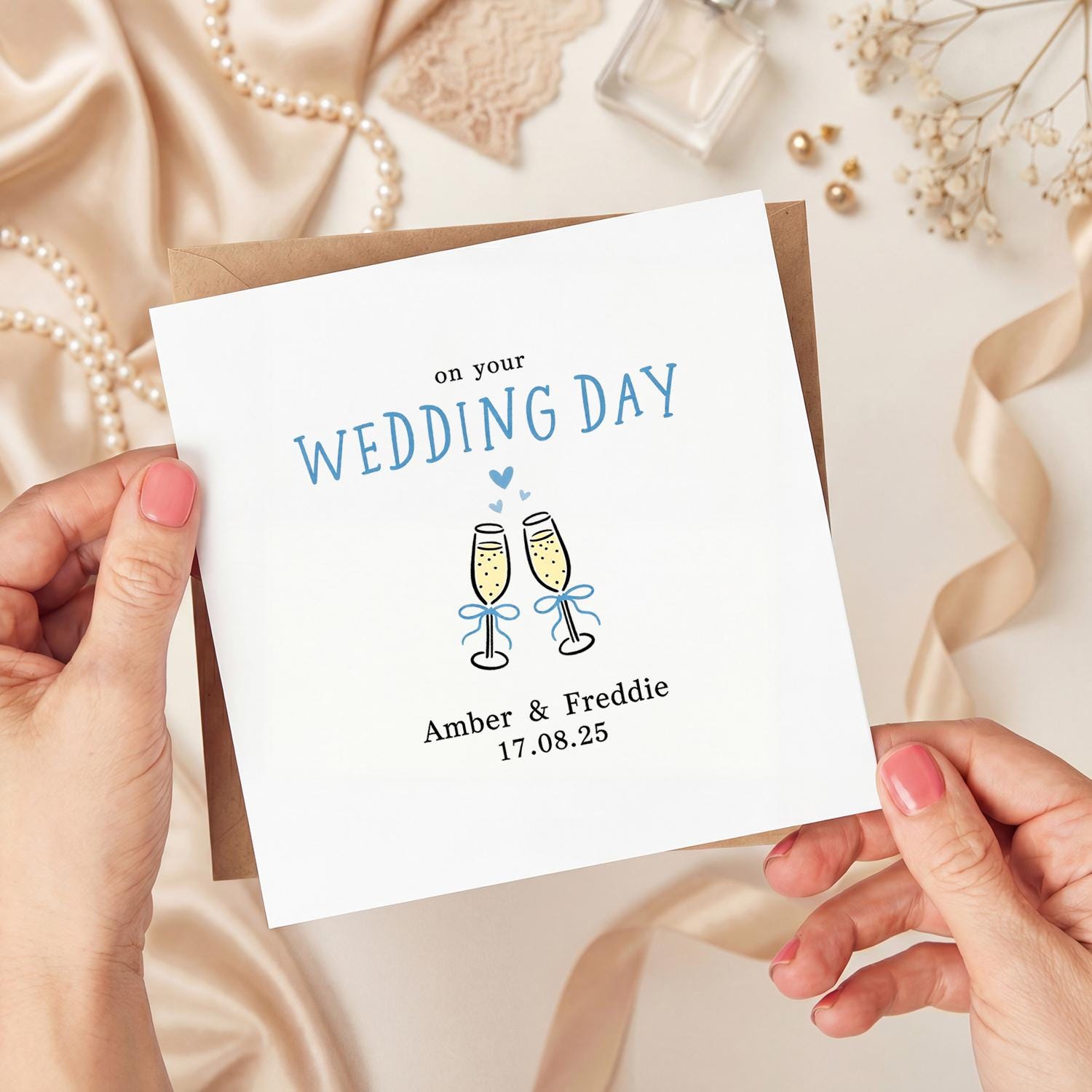 Personalized Wedding Card With Champagne Glasses, Custom Names & Date ...