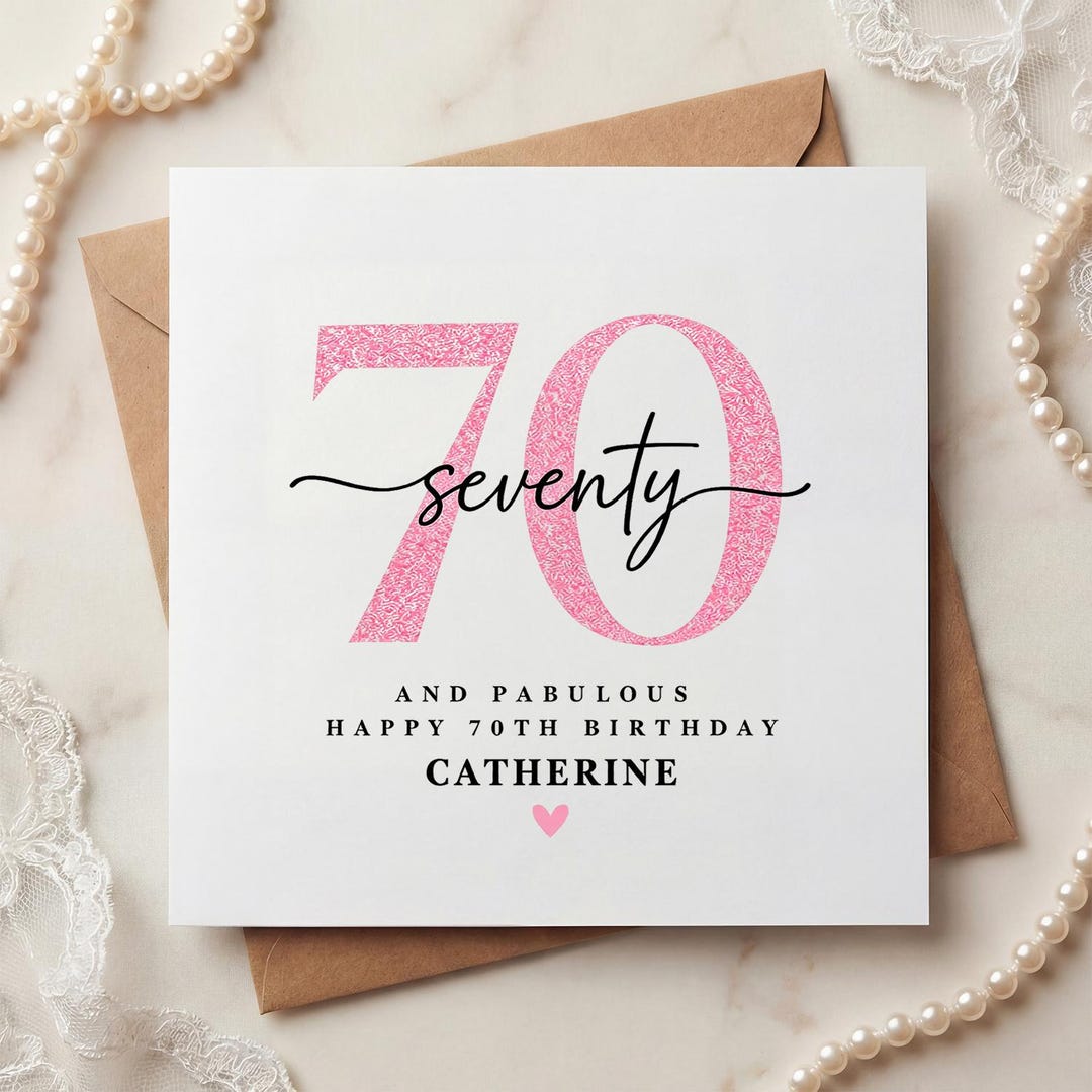 70th Birthday Card for Her Personalized, Seventy Fabulous Pink Card ...