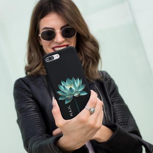 Personalized Initials Lotus Phone Case Mindfulness Gift - Flower Design Self Care Case