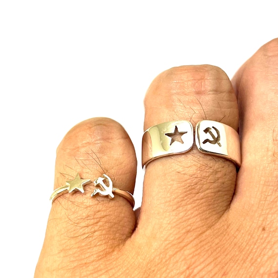 Silver Communist Star Promise Ring for Couples Hammer and Sickle Jewelry Matching His and Her Alternative Engagement Ring Boyfriend Gift Etsy
