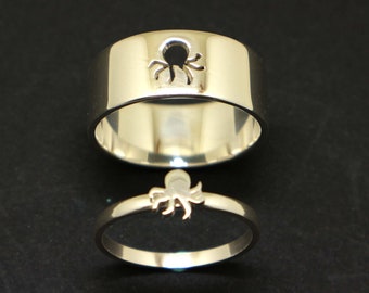 Octopus Matching Promise Ring for Couples - Octopus Jewelry, Anniversary, Marriage Proposal or Engagement Gifts for Teen