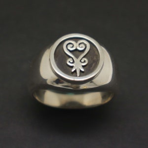 Silver Sankofa Adinkra Signet Ring - Men Jewelry, Pinky Ring, Midi Ring, Custom African Symbol Ring, Gift for Him