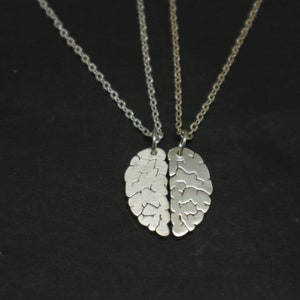 Silver Brain Neuroscience Couple Necklace for Neurologist - Neurology Jewelry Gift for Nurse, Doctor, Best Friend, Nervous System