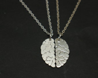 Silver Brain Neuroscience Couple Necklace for Neurologist - Neurology Jewelry Gift for Nurse, Doctor, Best Friend, Nervous System