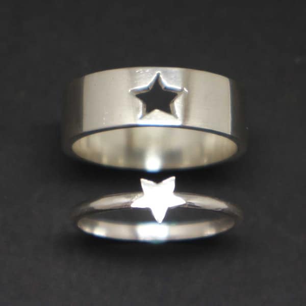 Star Couple Set Promise Ring - Star Jewelry, Celestial Ring, Alternative Engagement Wedding Matching Ring, Star Ring, His and Her Ring