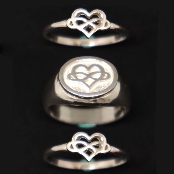 Silver Polyamory Throuple Ring - Polyamory Jewelry, Polyamorous, Polygamy Triad Poly Infinity Heart Ring, Open Relationship, Non-Monogamy