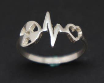 Bague de battement de coeur de technologue radiologique en argent - Bijoux cadeaux de médecin spécialiste médical, cadeau de médecin