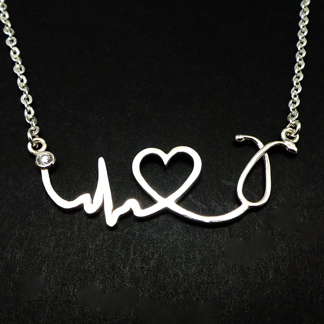 Nurse Stethoscope Necklace Heart Beat Necklace Doctors EKG - Etsy