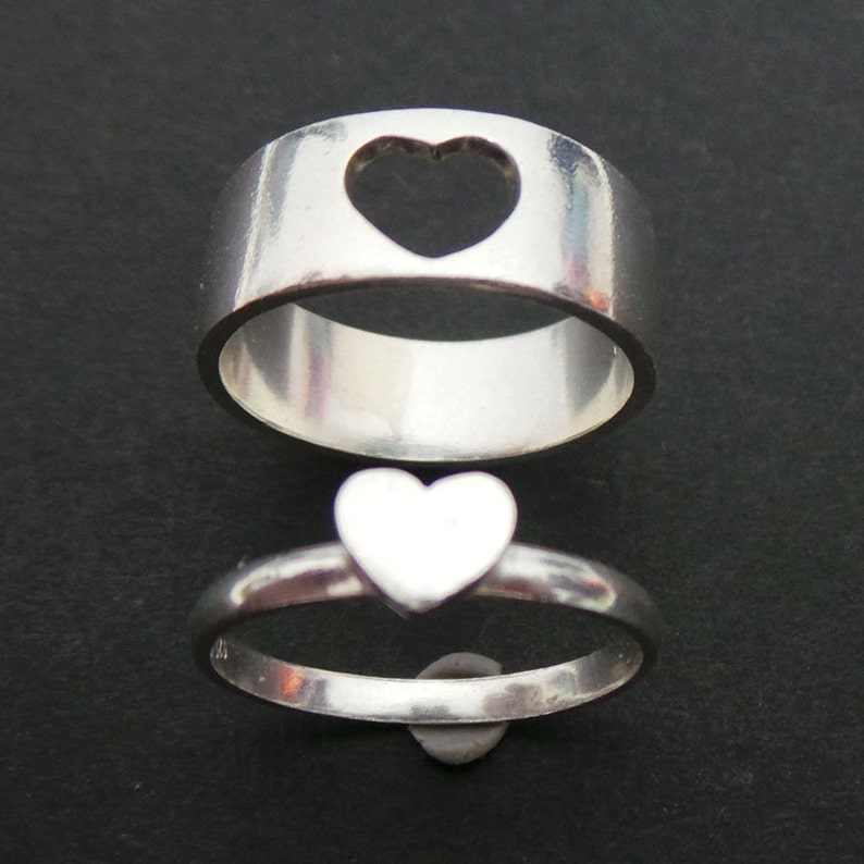 His and Her Couple Promise Ring Set Heart Ring Men and Etsy