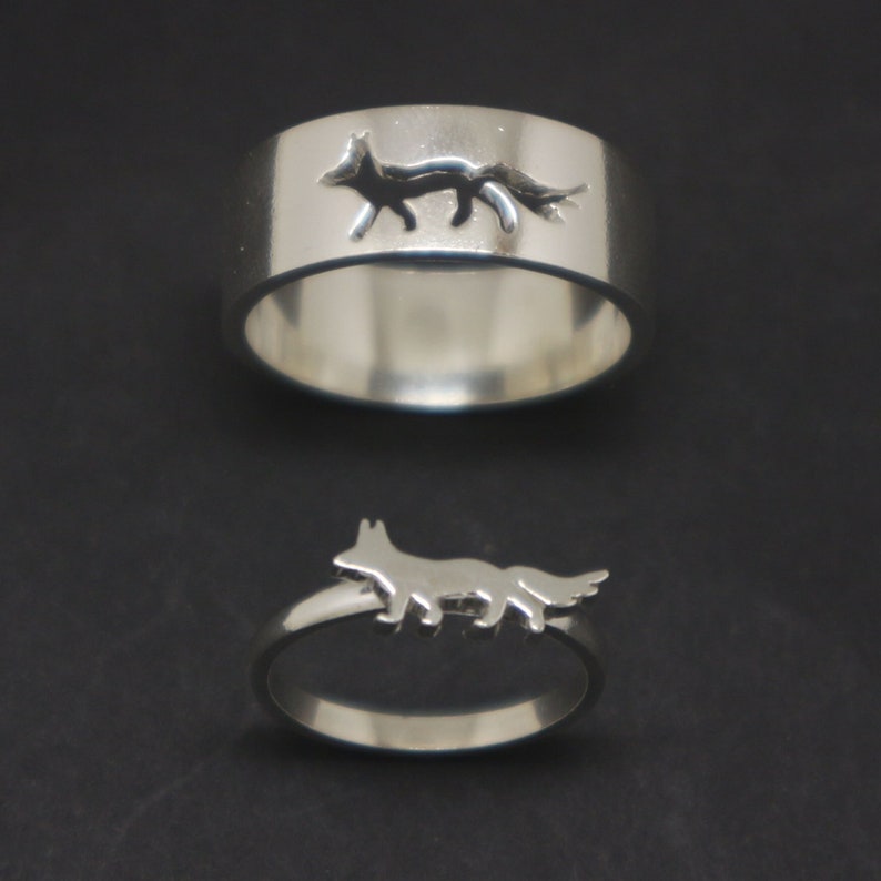 Fox Promise Ring for Couple - Fox Jewelry, His and Her Fox Matching Ring, Alternative Engagement Wedding Ring, Fox Lovers Gift 