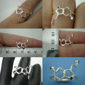 Science Serotonin Molecule Ring Black Birthstone Happiness Science Nerd Wedding Geeky Valentine Ring Chemistry Biology Mother Day Gift image 5